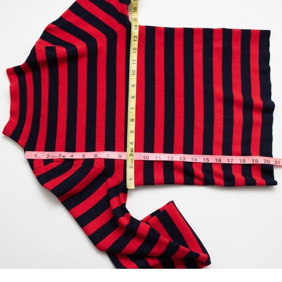 Anthropologie Maeve The Arlowe Bell-Sleeve Sweater Stripe Knit Red Navy Blue Med - Picture 7 of 7